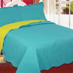 Silk Fashion Κουβερλι Σετ (220Cm X 240Cm + 2 X 50Cm X 70Cm) Λαχούρι Blue & Green