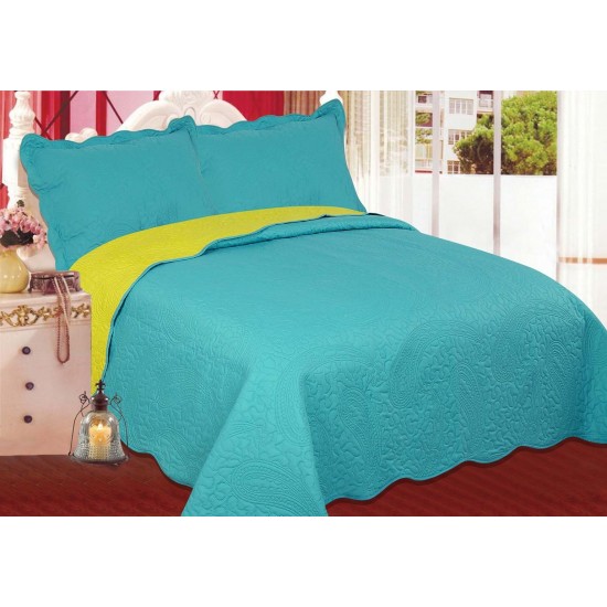 Silk Fashion Κουβερλι Σετ (220Cm X 240Cm + 2 X 50Cm X 70Cm) Λαχούρι Blue & Green