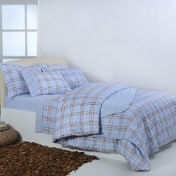 Σετ παπλωματοθήκη βαμβακερή ( 230cm X 250cm) καρρώ σιέλ