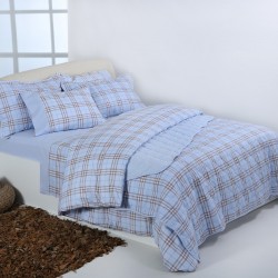 Υπέρδιπλο βαμβακερό κουβερλί (220cm X 240cm) καρρώ σιέλ