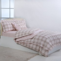 Υπέρδιπλο βαμβακερό κουβερλί (220cm X 240cm) καρρώ ρόζ