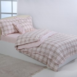 Μονό βαμβακερό κουβερλί (160cm X 220cm) καρρώ ρόζ