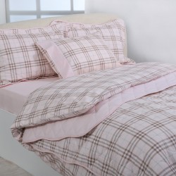 Υπέρδιπλο βαμβακερό κουβερλί (220cm X 240cm) καρρώ ρόζ