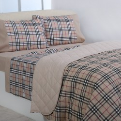 Μονό βαμβακερό κουβερλί (160cm X 220cm) καρρώ καφέ