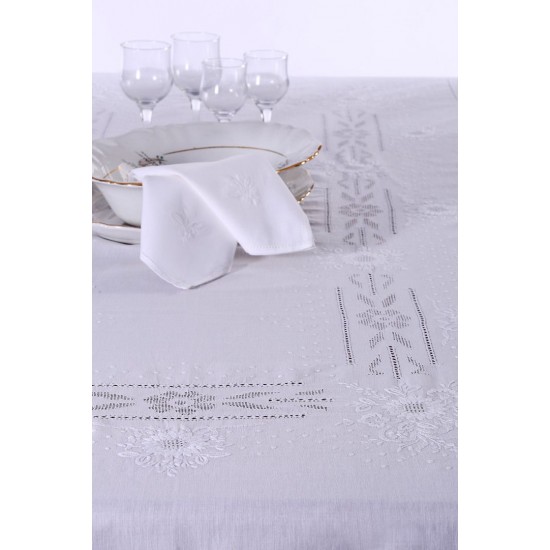 Silk Fashion Χειροποίητο Τραπεζομάντηλο Jx57B (170Cm X 220Cm) Λευκό