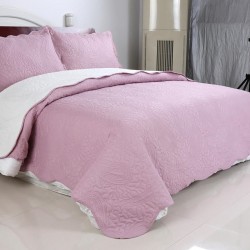 ΚΟΥΒΕΡΛΙ σετ (220cm X 240cm + 2 X 50cm X 70cm) λαχούρι PINK & CREAM