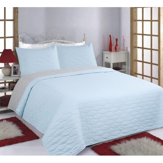 ΚΟΥΒΕΡΛΙ σετ (220cm X 240cm + 2 X 50cm X 70cm) RUBY Sky Blue/ Grey