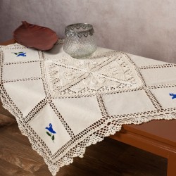 Καρέ με πλεκτό και απλικέ (90cm X 90cm) 030 μπλέ λουλούδι