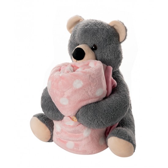 ΒΕΒΕ FLANNEL ΚΟΥΒΕΡΤΑΚΙ (80cm X 120cm) γκρί αρκουδάκι ρόζ