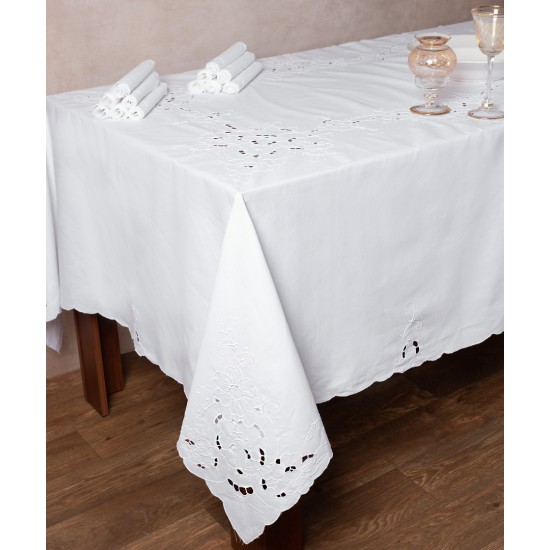 Χειροποίητο κοφτό τραπεζομάντηλο 950 (180cm X 260cm) λευκό