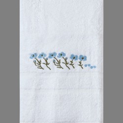 Πετσέτα Προσώπου ( 50cm X 100cm ) Λευκό με Σιέλ Λουλούδι