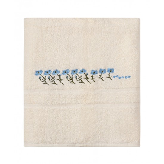 Πετσέτα Σώματος ( 100cm X 150cm ) Ivory με Σιέλ Λουλούδι