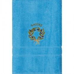 Πετσέτα Προσώπου ( 50cm X 100cm ) Σιέλ με Στεφάνι ΡΟΔΟΣ