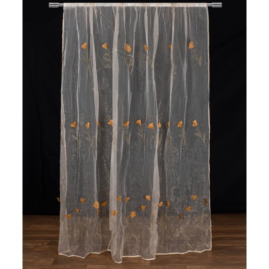 Κουρτίνα ανάγλυφο κίτρινο λουλούδι (280cm X 300cm) με τρέσα