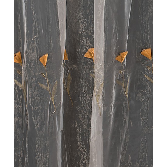 Κουρτίνα ανάγλυφο κίτρινο λουλούδι (280cm X 300cm) με τρέσα