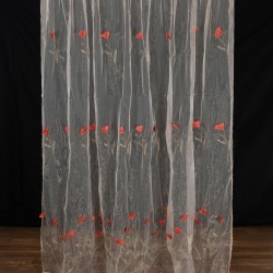 Κουρτίνα ανάγλυφο κόκκινο λουλούδι (280cm X 300cm) με τρέσα