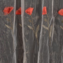 Κουρτίνα ανάγλυφο κόκκινο λουλούδι (280cm X 300cm) με τρέσα