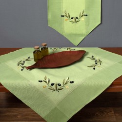 Τραπεζομάντηλο Bg23a (160cm X 250cm) Oval πράσινο με κίτρινη ελιά