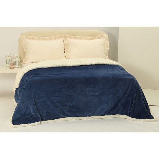 Silk Fashion Κουβέρτα Fleece Με Sherpa (220Cm X 240Cm) Μπλέ