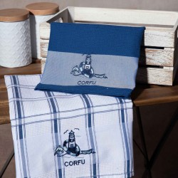 Σετ 2 τεμαχίων ποτηρόπανα (50cm X 70cm) μπλέ φάρος CORFU