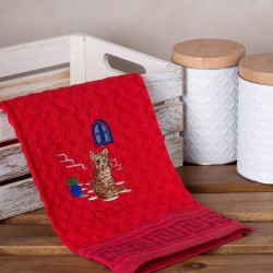 Σετ 12 τεμαχίων ποτηρόπανα γκοφρέ (50cm X 70cm) κόκκινο γάτα CRETA