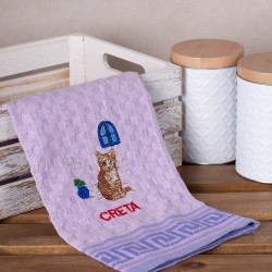 Σετ 12 τεμαχίων ποτηρόπανα γκοφρέ (50cm X 70cm) λιλά γάτα CRETA