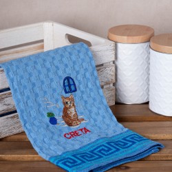Σετ 12 τεμαχίων ποτηρόπανα γκοφρέ (50cm X 70cm) μπλέ γάτα CRETA