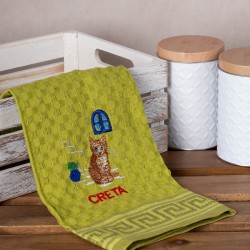 Σετ 12 τεμαχίων ποτηρόπανα γκοφρέ (50cm X 70cm) πράσινο γάτα CRETA