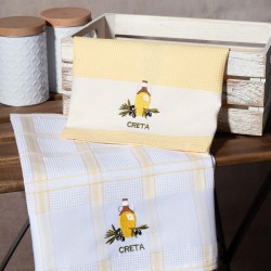 Σετ 2 τεμαχίων ποτηρόπανα (50cm X 70cm) μπουκάλι κίτρινο CRETA