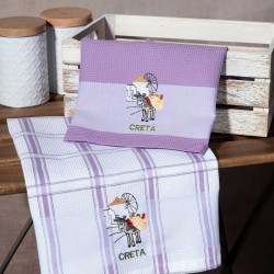 Σετ 2 τεμαχίων ποτηρόπανα (50cm X 70cm) ανεμόμυλος λιλά CRETA