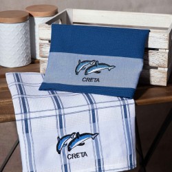 Σετ 2 τεμαχίων ποτηρόπανα (50cm X 70cm) μπλέ δελφίνι CRETA