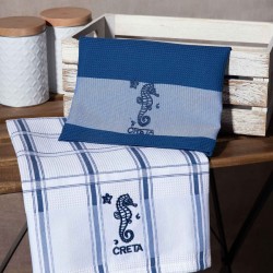 Σετ 2 τεμαχίων ποτηρόπανα (50cm X 70cm) μπλέ ιππόκαμπος CRETA