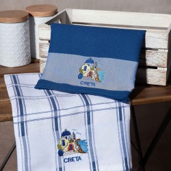 Σετ 2 τεμαχίων ποτηρόπανα (50cm X 70cm) μπλέ εκκλησία CRETA