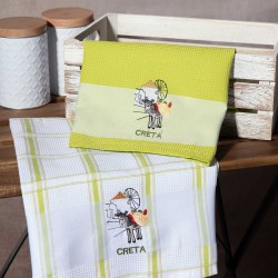 Σετ 2 τεμαχίων ποτηρόπανα (50cm X 70cm) ανεμόμυλος πράσινο CRETA