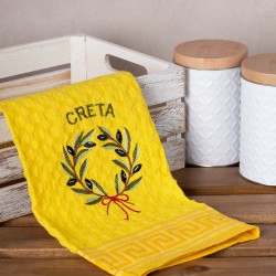 Σετ 12 τεμαχίων ποτηρόπανα γκοφρέ (50cm X 70cm) κίτρινο στεφάνι CRETA