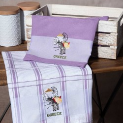 Σετ 2 τεμαχίων ποτηρόπανα (50cm X 70cm) ανεμόμυλος λιλά GREECE