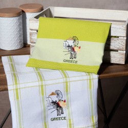 Σετ 2 τεμαχίων ποτηρόπανα (50cm X 70cm) ανεμόμυλος πράσινο GREECE