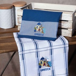 Σετ 2 τεμαχίων ποτηρόπανα (50cm X 70cm) μπλέ εκκλησία GREECE