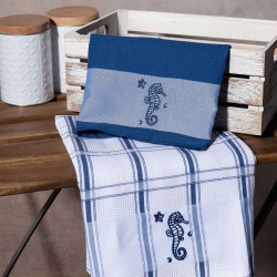 Σετ 2 τεμαχίων ποτηρόπανα (50cm X 70cm) ιππόκαμπος μπλέ
