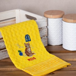 Σετ 12 τεμαχίων ποτηρόπανα γκοφρέ (50cm X 70cm) κίτρινο γάτα KOS