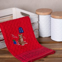 Σετ 12 τεμαχίων ποτηρόπανα γκοφρέ (50cm X 70cm) κόκκινο γάτα KOS