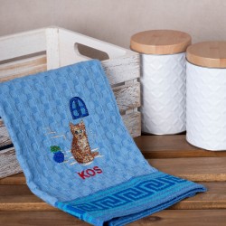 Σετ 12 τεμαχίων ποτηρόπανα γκοφρέ (50cm X 70cm) μπλέ γάτα KOS