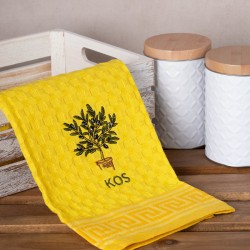 Σετ 12 τεμαχίων ποτηρόπανα γκοφρέ (50cm X 70cm) κίτρινο γλάστρα KOS