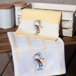 Σετ 2 τεμαχίων ποτηρόπανα (50cm X 70cm) ανεμόμυλος κίτρινο KOS