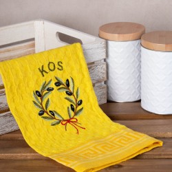 Σετ 12 τεμαχίων ποτηρόπανα γκοφρέ (50cm X 70cm) κίτρινο στεφάνι KOS