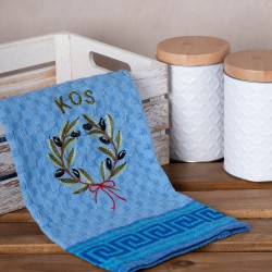 Σετ 12 τεμαχίων ποτηρόπανα γκοφρέ (50cm X 70cm) μπλέ στεφάνι KOS