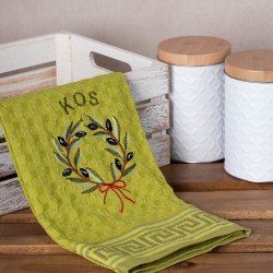 Σετ 12 τεμαχίων ποτηρόπανα γκοφρέ (50cm X 70cm) πράσινο στεφάνι KOS
