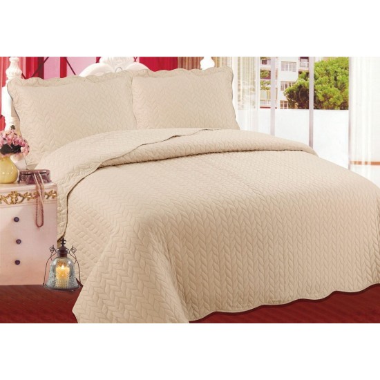 Silk Fashion Κουβερλι Σετ (220Cm X 240Cm + 2 X 50Cm X 70Cm) Φύλλο Light Brown