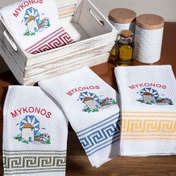 Σετ 12 τεμαχίων ποτηρόπανα (50cm X 70cm) ανεμόμυλος MYKONOS