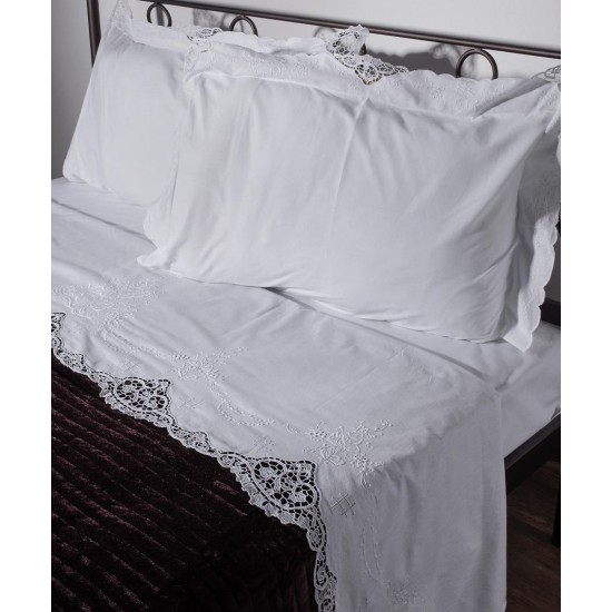 Silk Fashion Χειροποιητο Βενις Σεντονι Ng018 Τριων Τεμαχιων (225Cm X 270Cm) Λευκο